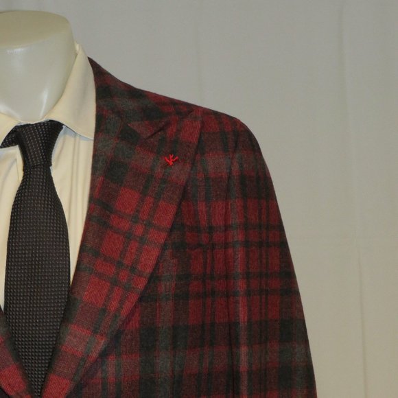 Isaia Dandy Double Face Ferdinando Cashmere Blend Burgundy Plaid Blazer 46R NWT - Picture 1 of 14
